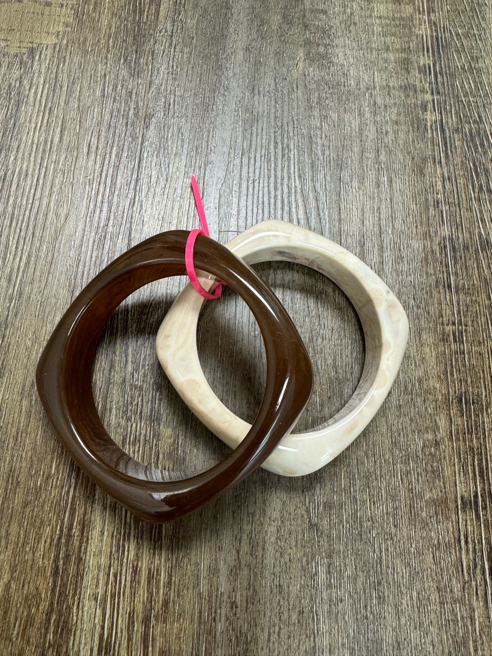 Neutral Brown and Cream Decorative Resin Bangles Bundle Of 2